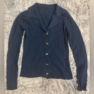 Chicwish Deep Blue Ribbed Cardigan